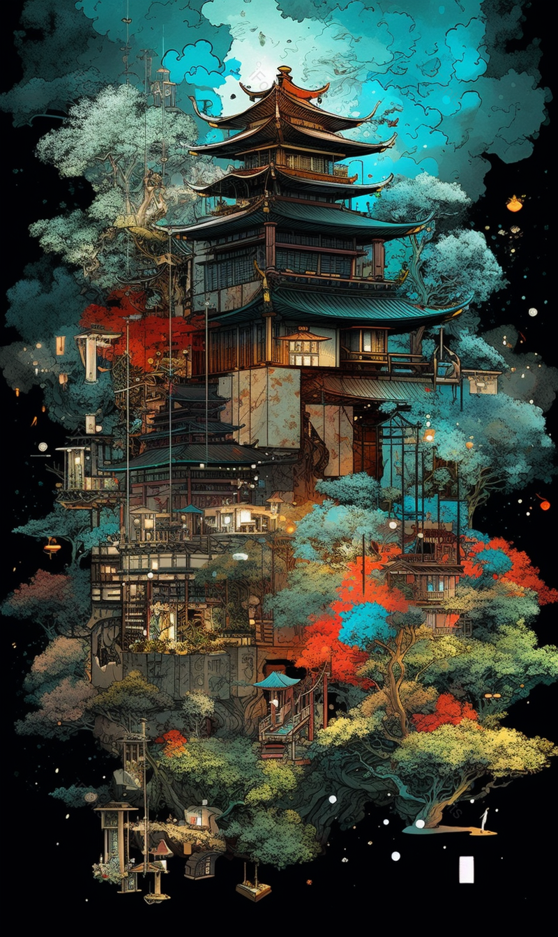中国古楼手绘插画背景,插画/手绘图,插画/手绘图库,插画/手绘图下载,插画/手绘